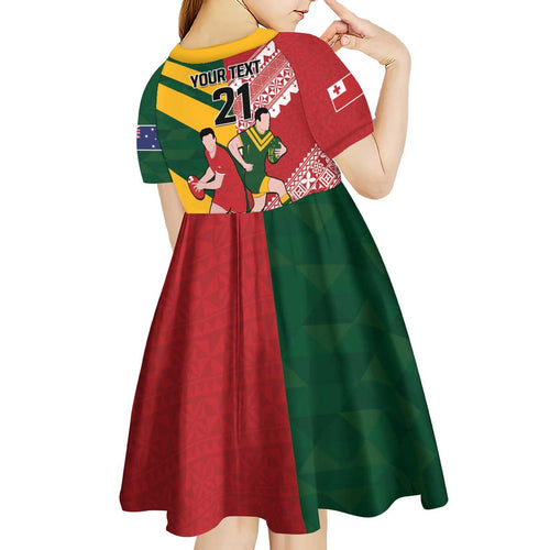 Australia-Tonga Rugby Pacific Custom Kid Short Sleeve Dress The Kangaroos and Mate Ma'a Tonga