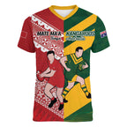 Australia-Tonga Rugby Pacific Custom Women V-Neck T-Shirt The Kangaroos and Mate Ma'a Tonga
