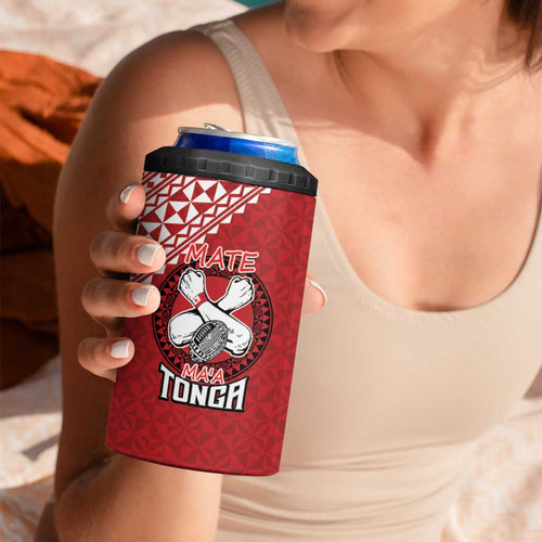 Tonga Rugby XIII Custom 4 in 1 Can Cooler Tumbler Mate Ma'a Tonga with Ngatu Pattern
