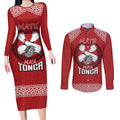 Tonga Rugby XIII Custom Couples Matching Long Sleeve Bodycon Dress and Long Sleeve Button Shirt Mate Ma'a Tonga with Ngatu Pattern