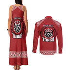 Tonga Rugby XIII Custom Couples Matching Tank Maxi Dress and Long Sleeve Button Shirt Mate Ma'a Tonga with Ngatu Pattern