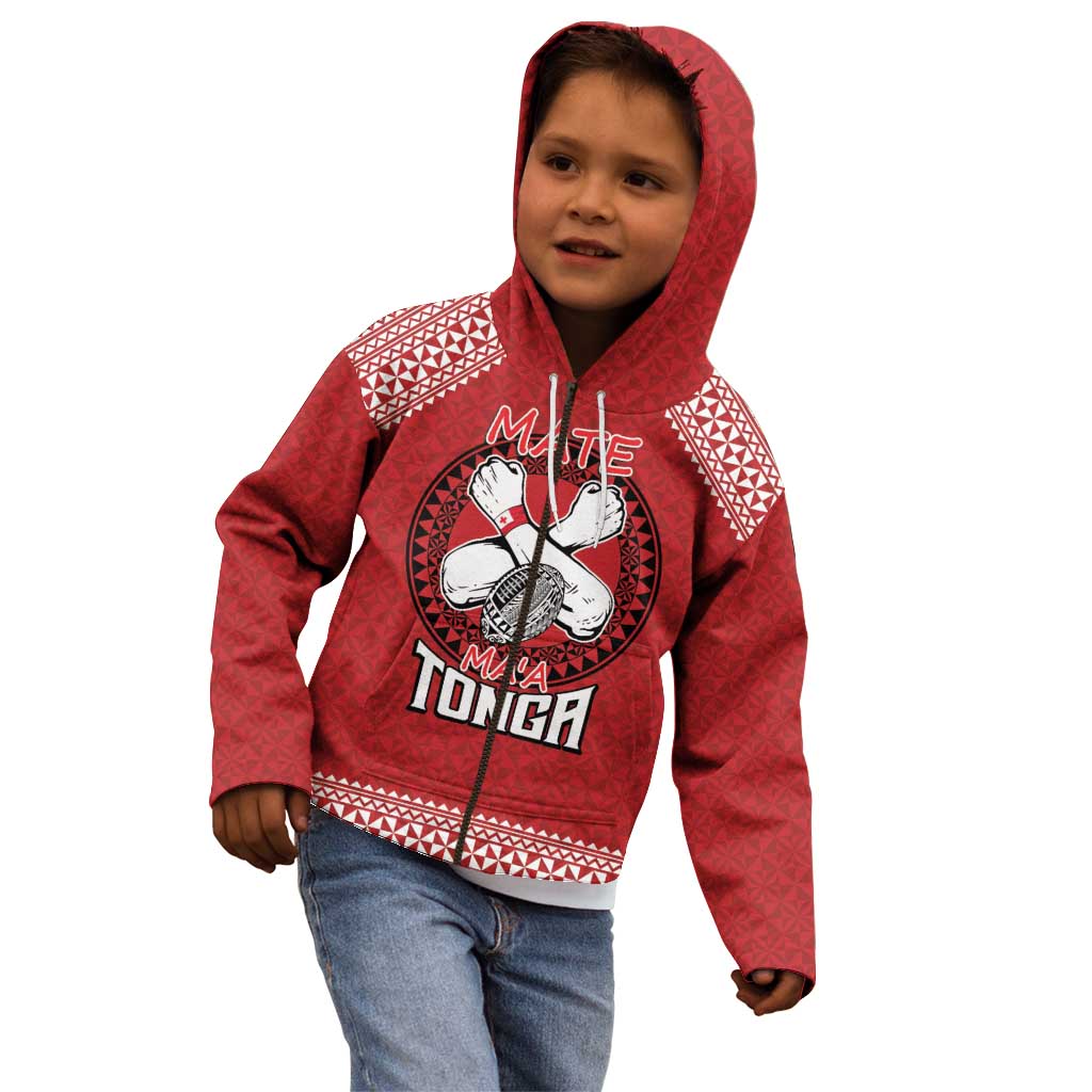 Tonga Rugby XIII Custom Kid Hoodie Mate Ma'a Tonga with Ngatu Pattern