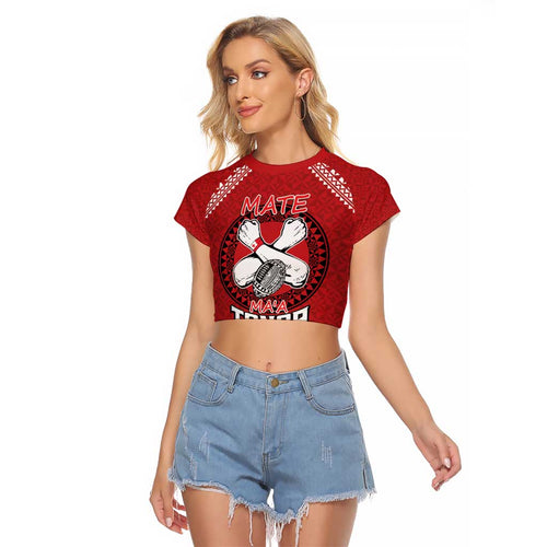 Tonga Rugby XIII Custom Raglan Cropped T Shirt Mate Ma'a Tonga with Ngatu Pattern
