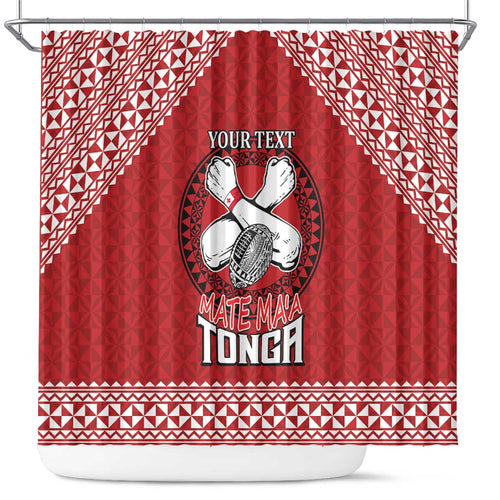 Tonga Rugby XIII Custom Shower Curtain Mate Ma'a Tonga with Ngatu Pattern