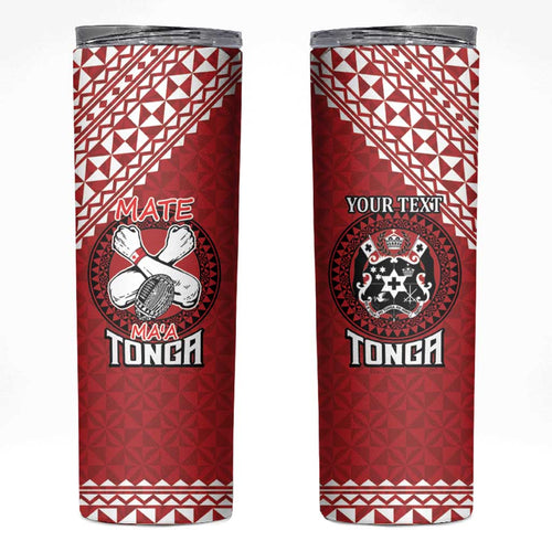 Tonga Rugby XIII Custom Skinny Tumbler Mate Ma'a Tonga with Ngatu Pattern