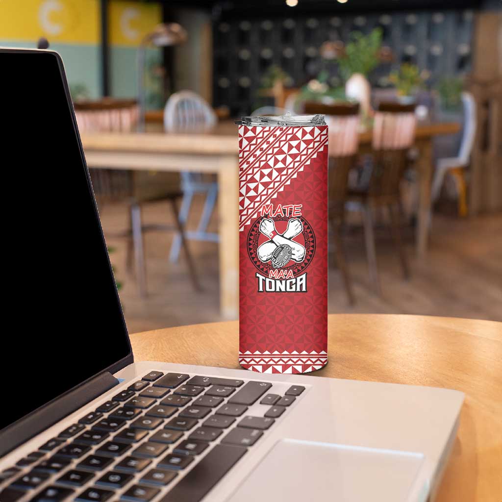 Tonga Rugby XIII Custom Skinny Tumbler Mate Ma'a Tonga with Ngatu Pattern