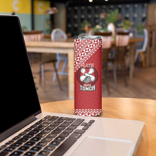 Tonga Rugby XIII Custom Skinny Tumbler Mate Ma'a Tonga with Ngatu Pattern