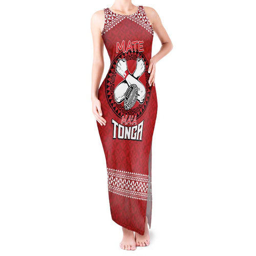 Tonga Rugby XIII Custom Tank Maxi Dress Mate Ma'a Tonga with Ngatu Pattern