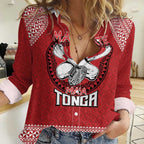 Tonga Rugby XIII Custom Women Casual Shirt Mate Ma'a Tonga with Ngatu Pattern