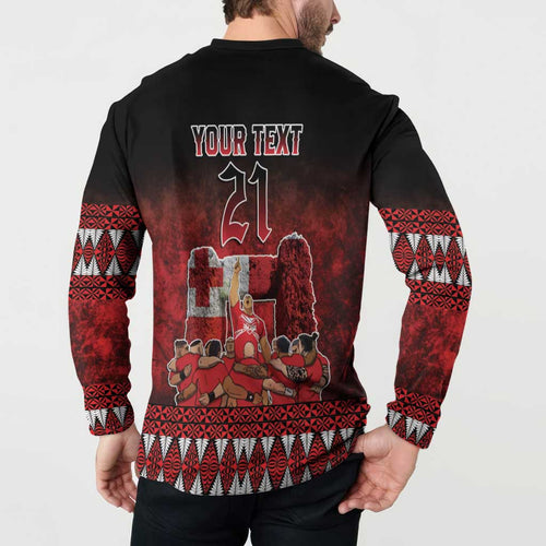 Custom Tonga 676 Haʻamonga ʻa Maui Button Sweatshirt Tongan Sipi Tau Unique Dance