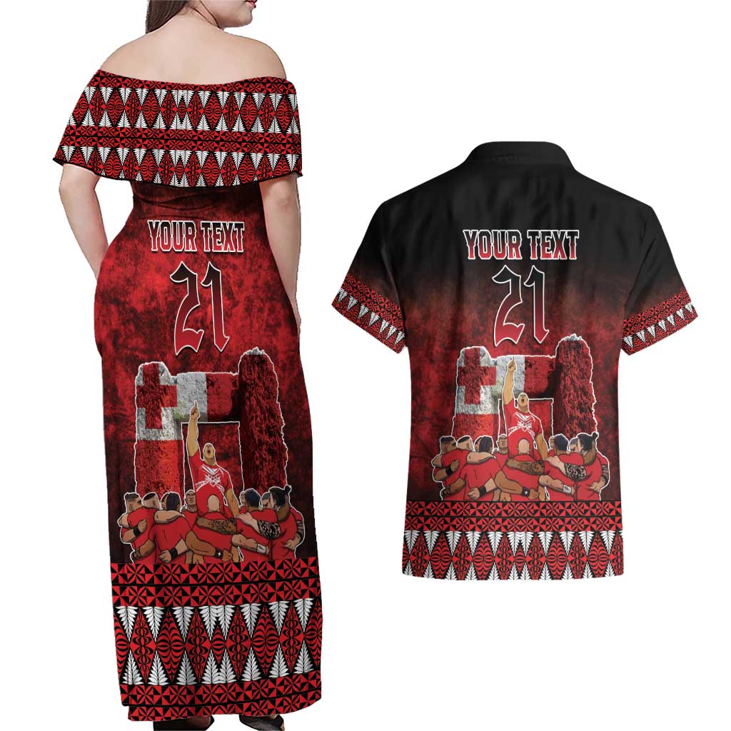 Custom Tonga 676 Haʻamonga ʻa Maui Couples Matching Off Shoulder Maxi Dress and Hawaiian Shirt Tongan Sipi Tau Unique Dance