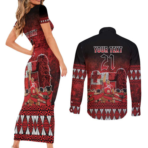 Custom Tonga 676 Haʻamonga ʻa Maui Couples Matching Short Sleeve Bodycon Dress and Long Sleeve Button Shirt Tongan Sipi Tau Unique Dance