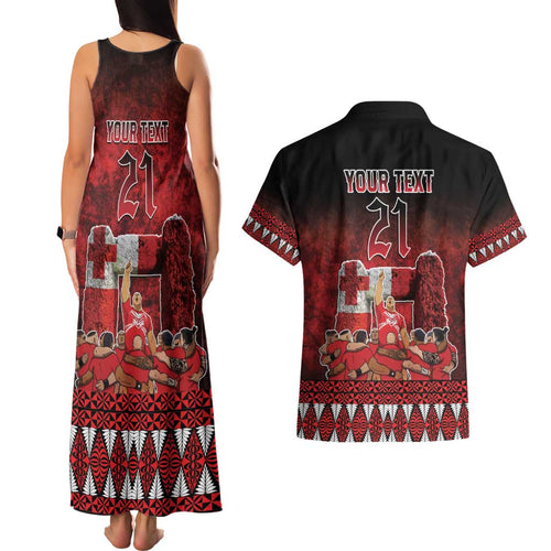 Custom Tonga 676 Haʻamonga ʻa Maui Couples Matching Tank Maxi Dress and Hawaiian Shirt Tongan Sipi Tau Unique Dance