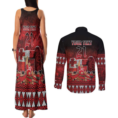 Custom Tonga 676 Haʻamonga ʻa Maui Couples Matching Tank Maxi Dress and Long Sleeve Button Shirt Tongan Sipi Tau Unique Dance