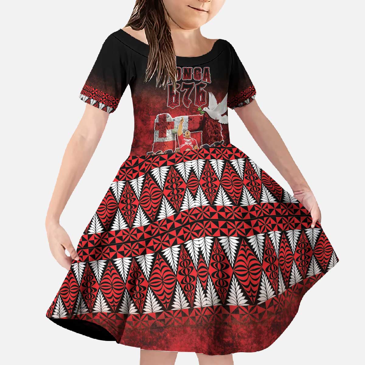 Custom Tonga 676 Haʻamonga ʻa Maui Family Matching Off The Shoulder Long Sleeve Dress and Hawaiian Shirt Tongan Sipi Tau Unique Dance