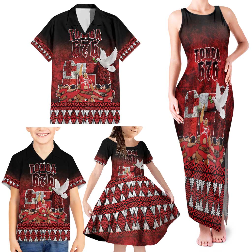 Custom Tonga 676 Haʻamonga ʻa Maui Family Matching Tank Maxi Dress and Hawaiian Shirt Tongan Sipi Tau Unique Dance