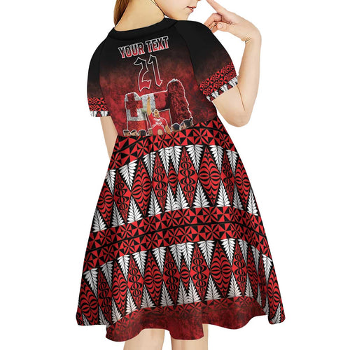 Custom Tonga 676 Haʻamonga ʻa Maui Kid Short Sleeve Dress Tongan Sipi Tau Unique Dance