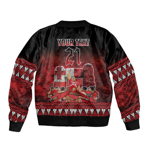 Custom Tonga 676 Haʻamonga ʻa Maui Sleeve Zip Bomber Jacket Tongan Sipi Tau Unique Dance
