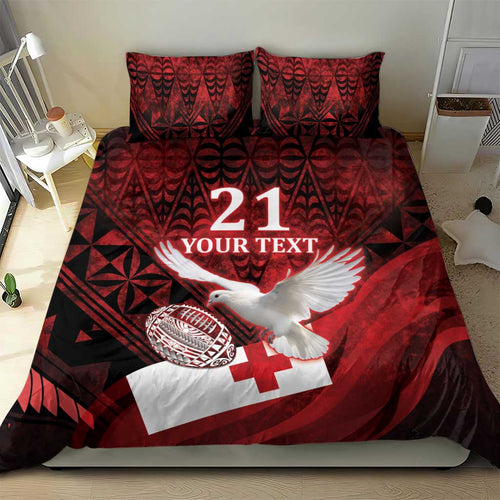 Custom Tonga XIII Rugby Tribal Tattoo Bedding Set Mate Ma'a Tonga Kupesi Ngatu Grunge Style