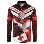 Custom Tonga XIII Rugby Tribal Tattoo Button Sweatshirt Mate Ma'a Tonga Kupesi Ngatu Grunge Style