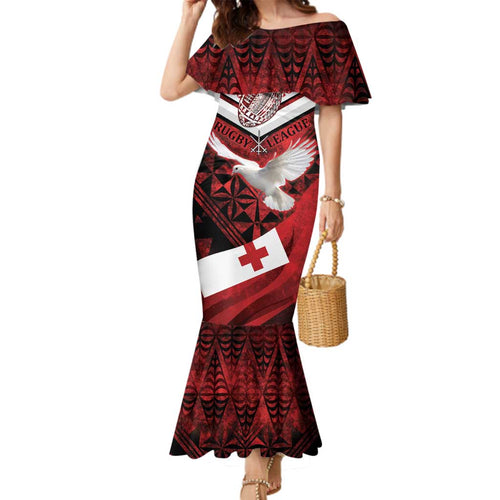 Custom Tonga XIII Rugby Tribal Tattoo Family Matching Mermaid Dress and Hawaiian Shirt Mate Ma'a Tonga Kupesi Ngatu Grunge Style