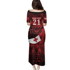 Custom Tonga XIII Rugby Tribal Tattoo Family Matching Puletasi and Hawaiian Shirt Mate Ma'a Tonga Kupesi Ngatu Grunge Style