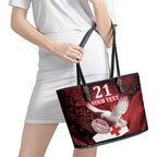 Custom Tonga XIII Rugby Tribal Tattoo Leather Tote Bag Mate Ma'a Tonga Kupesi Ngatu Grunge Style