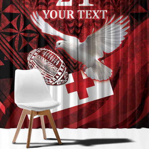 Custom Tonga XIII Rugby Tribal Tattoo Window Curtain Mate Ma'a Tonga Kupesi Ngatu Grunge Style