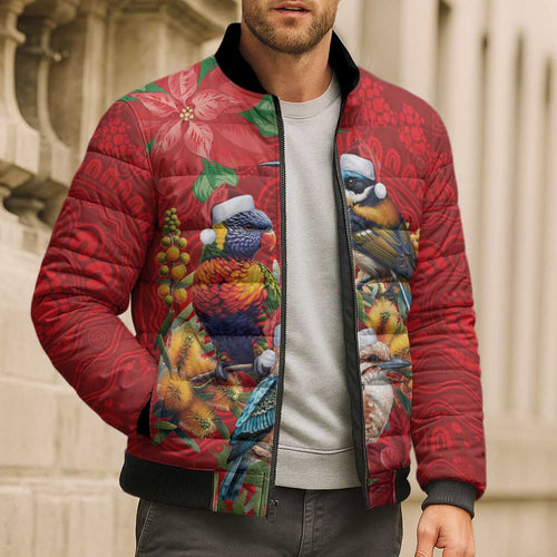 Aussie Native Bird Bomber Puffer Jacket Aboriginal Inspired Christmas - Aussie Hoodie