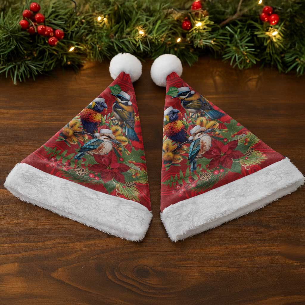 Aussie Native Bird Christmas Santa Hat Aboriginal Inspired Christmas - Aussie Hoodie