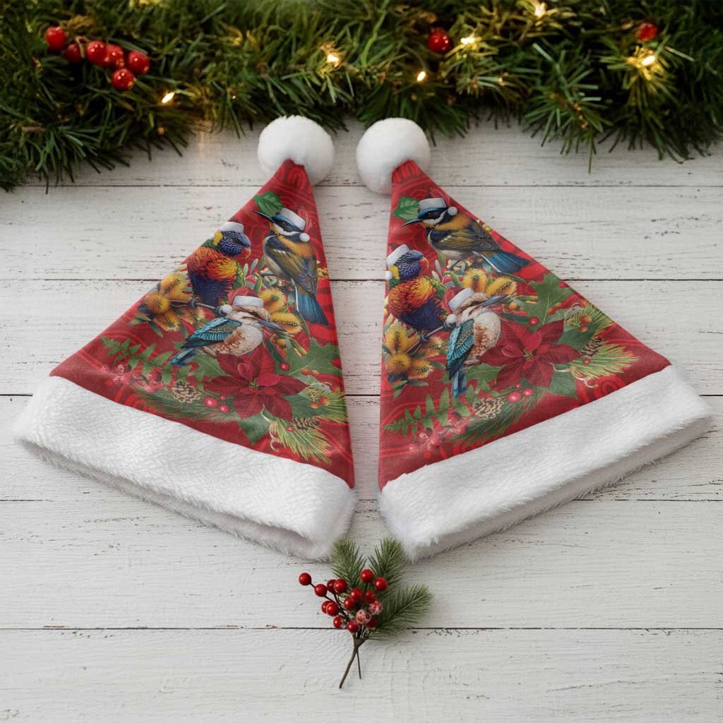 Aussie Native Bird Christmas Santa Hat Aboriginal Inspired Christmas - Aussie Hoodie
