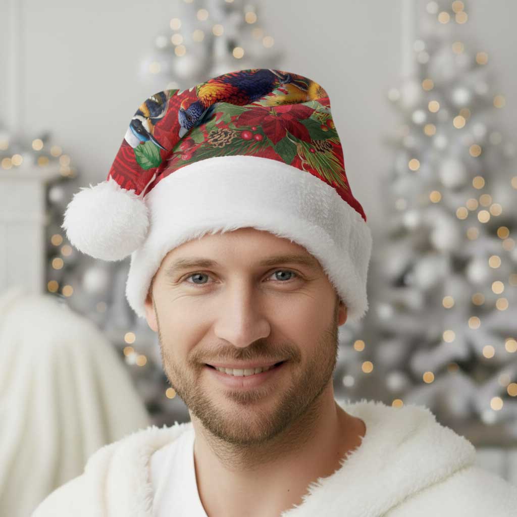 Aussie Native Bird Christmas Santa Hat Aboriginal Inspired Christmas - Aussie Hoodie