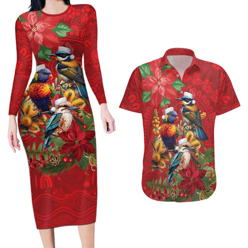 Aussie Native Bird Couples Matching Long Sleeve Bodycon Dress and Hawaiian Shirt Aboriginal Inspired Christmas - Aussie Hoodie