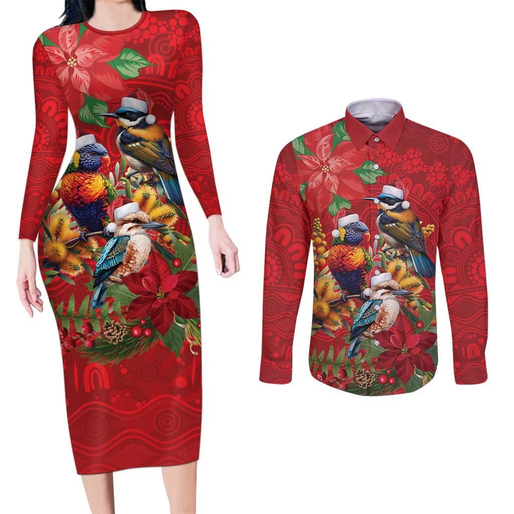 Aussie Native Bird Couples Matching Long Sleeve Bodycon Dress and Long Sleeve Button Shirt Aboriginal Inspired Christmas - Aussie Hoodie