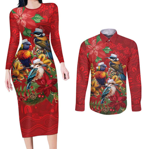 Aussie Native Bird Couples Matching Long Sleeve Bodycon Dress and Long Sleeve Button Shirt Aboriginal Inspired Christmas - Aussie Hoodie