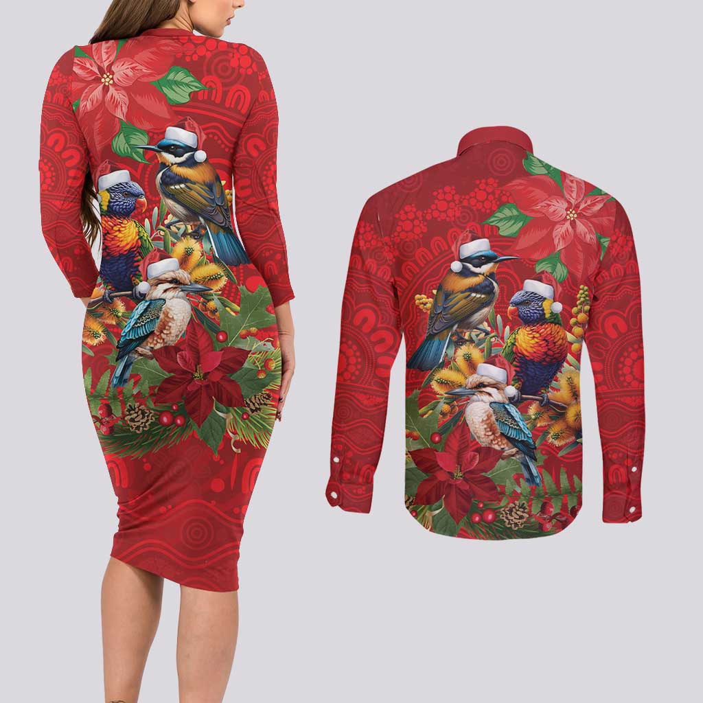 Aussie Native Bird Couples Matching Long Sleeve Bodycon Dress and Long Sleeve Button Shirt Aboriginal Inspired Christmas - Aussie Hoodie