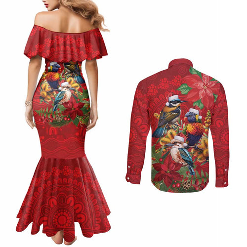 Aussie Native Bird Couples Matching Mermaid Dress and Long Sleeve Button Shirt Aboriginal Inspired Christmas - Aussie Hoodie