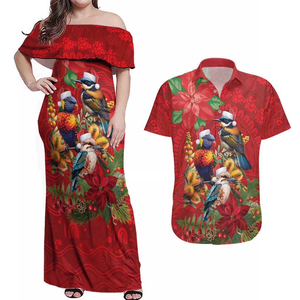 Aussie Native Bird Couples Matching Off Shoulder Maxi Dress and Hawaiian Shirt Aboriginal Inspired Christmas - Aussie Hoodie