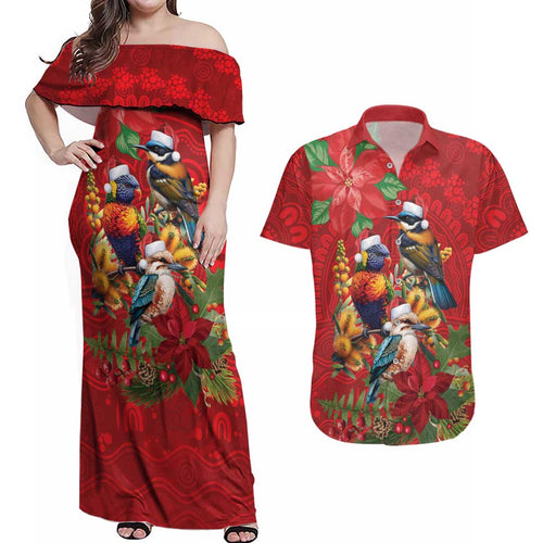 Aussie Native Bird Couples Matching Off Shoulder Maxi Dress and Hawaiian Shirt Aboriginal Inspired Christmas - Aussie Hoodie