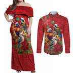 Aussie Native Bird Couples Matching Off Shoulder Maxi Dress and Long Sleeve Button Shirt Aboriginal Inspired Christmas - Aussie Hoodie