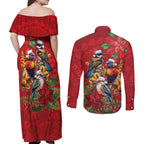 Aussie Native Bird Couples Matching Off Shoulder Maxi Dress and Long Sleeve Button Shirt Aboriginal Inspired Christmas - Aussie Hoodie