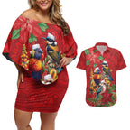 Aussie Native Bird Couples Matching Off Shoulder Short Dress and Hawaiian Shirt Aboriginal Inspired Christmas - Aussie Hoodie