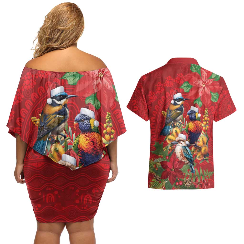 Aussie Native Bird Couples Matching Off Shoulder Short Dress and Hawaiian Shirt Aboriginal Inspired Christmas - Aussie Hoodie