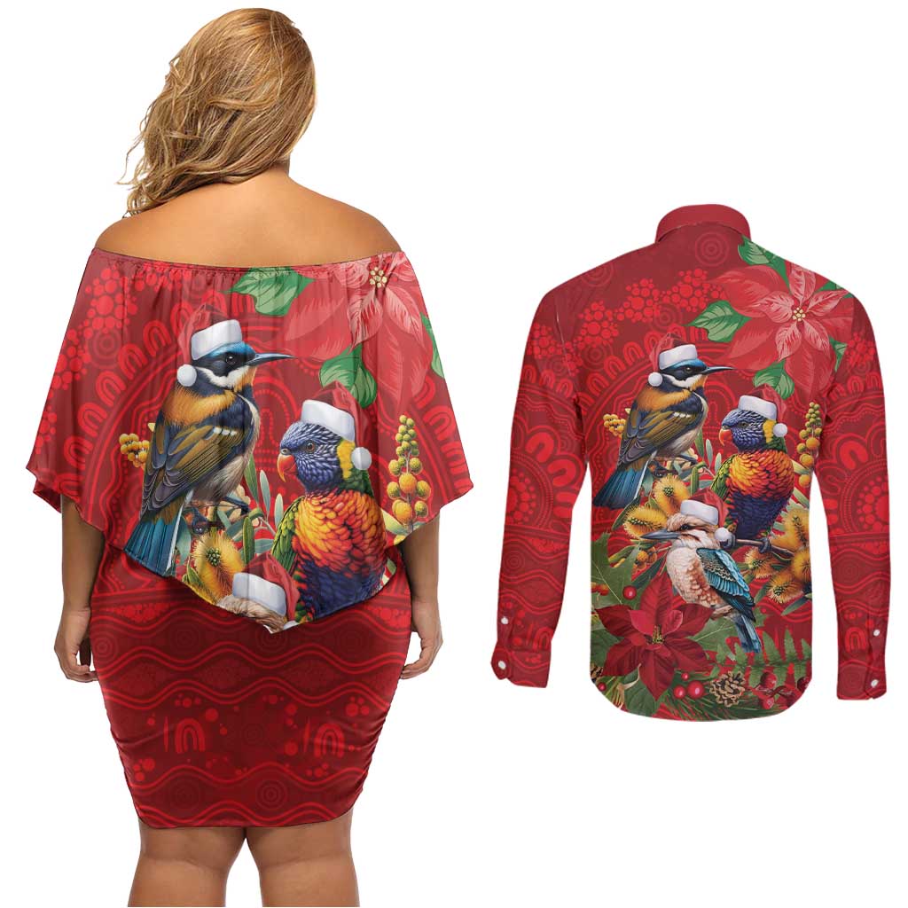 Aussie Native Bird Couples Matching Off Shoulder Short Dress and Long Sleeve Button Shirt Aboriginal Inspired Christmas - Aussie Hoodie