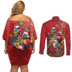 Aussie Native Bird Couples Matching Off Shoulder Short Dress and Long Sleeve Button Shirt Aboriginal Inspired Christmas - Aussie Hoodie