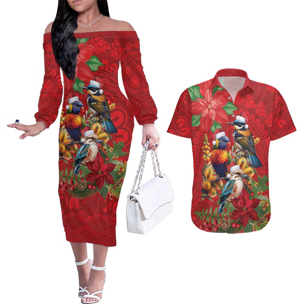 Aussie Native Bird Couples Matching Off The Shoulder Long Sleeve Dress and Hawaiian Shirt Aboriginal Inspired Christmas - Aussie Hoodie