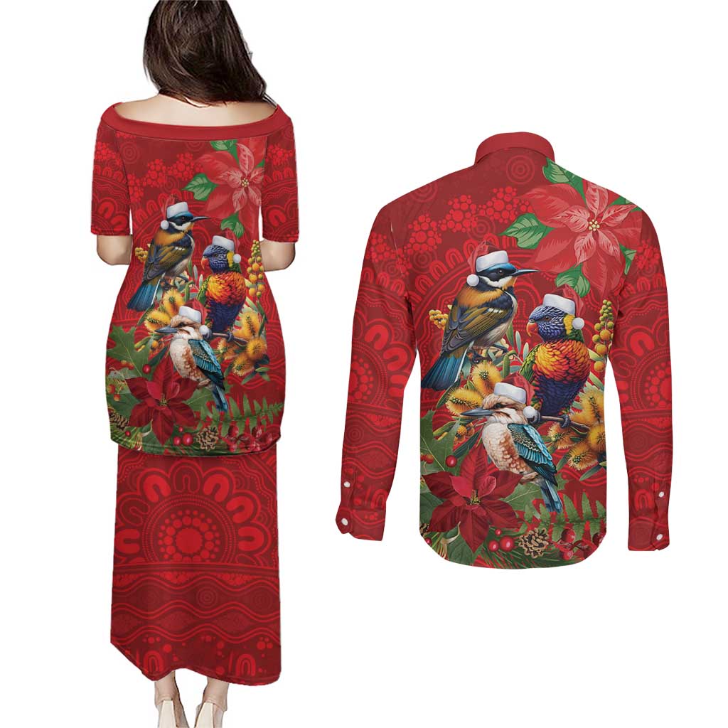 Aussie Native Bird Couples Matching Puletasi and Long Sleeve Button Shirt Aboriginal Inspired Christmas - Aussie Hoodie