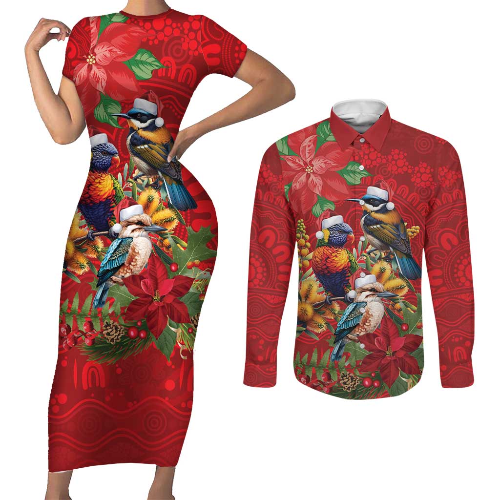 Aussie Native Bird Couples Matching Short Sleeve Bodycon Dress and Long Sleeve Button Shirt Aboriginal Inspired Christmas - Aussie Hoodie