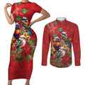 Aussie Native Bird Couples Matching Short Sleeve Bodycon Dress and Long Sleeve Button Shirt Aboriginal Inspired Christmas - Aussie Hoodie