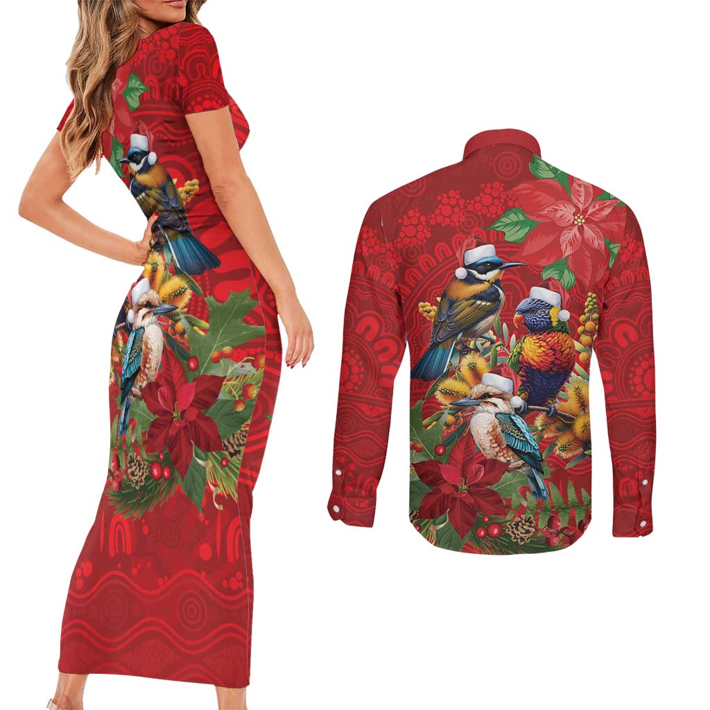 Aussie Native Bird Couples Matching Short Sleeve Bodycon Dress and Long Sleeve Button Shirt Aboriginal Inspired Christmas - Aussie Hoodie
